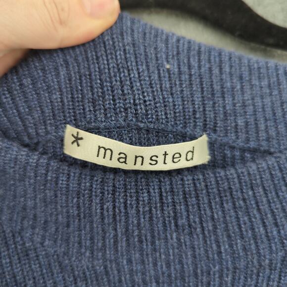 Mansted Sweater Womens XL Blue Fisherman Knit Minimalist Winter Pullover Navy - Picture 3 of 7